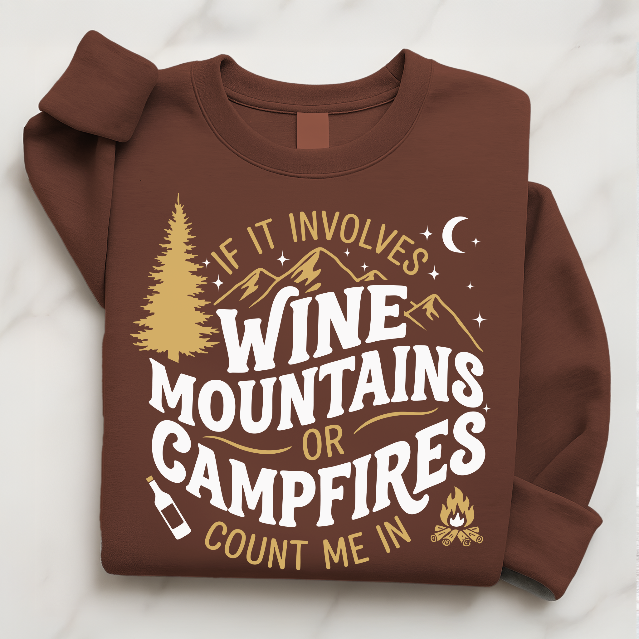 Wine Camping Shirt | Wine Mountains Campfire Nights Outdoor Sweatshirt Gift for Her