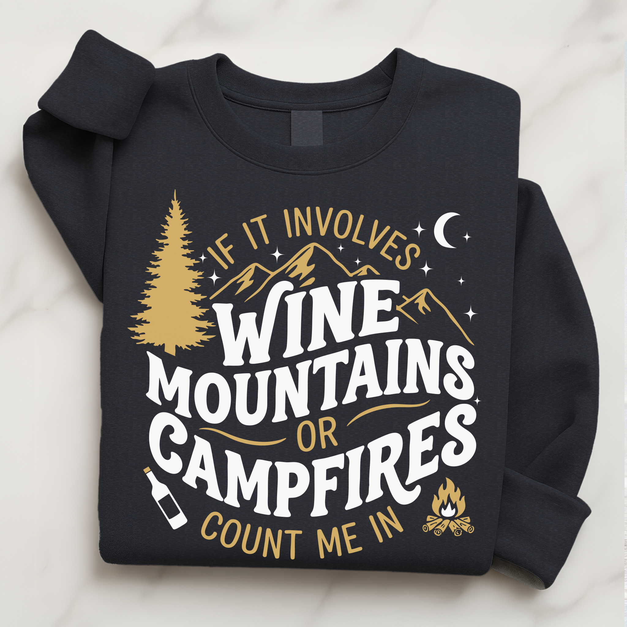 Wine Camping Shirt | Wine Mountains Campfire Nights Outdoor Sweatshirt Gift for Her