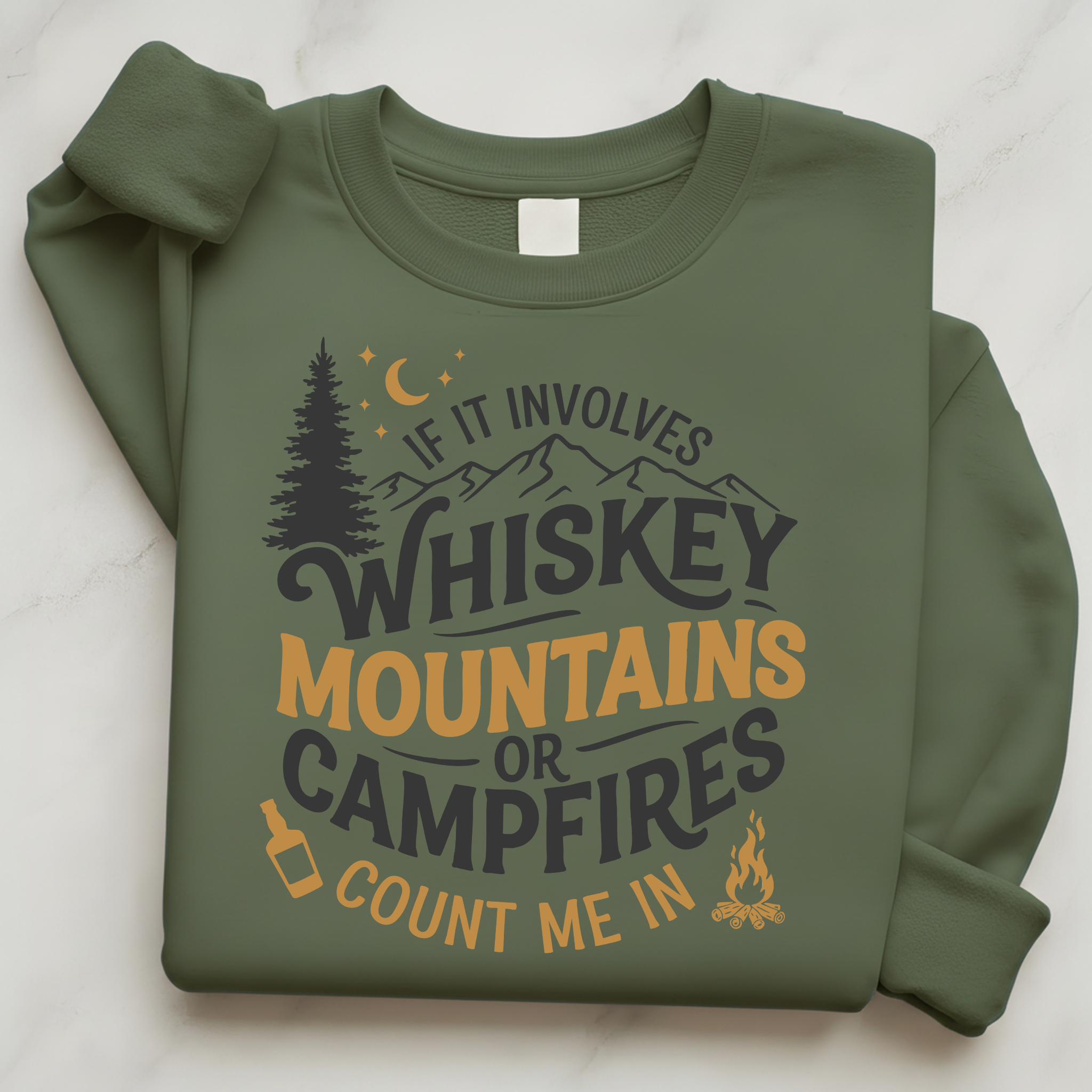 Camping Whiskey Shirt | If It Involves Whiskey Mountains or Campfires Sweatshirt Gift for Him or Her