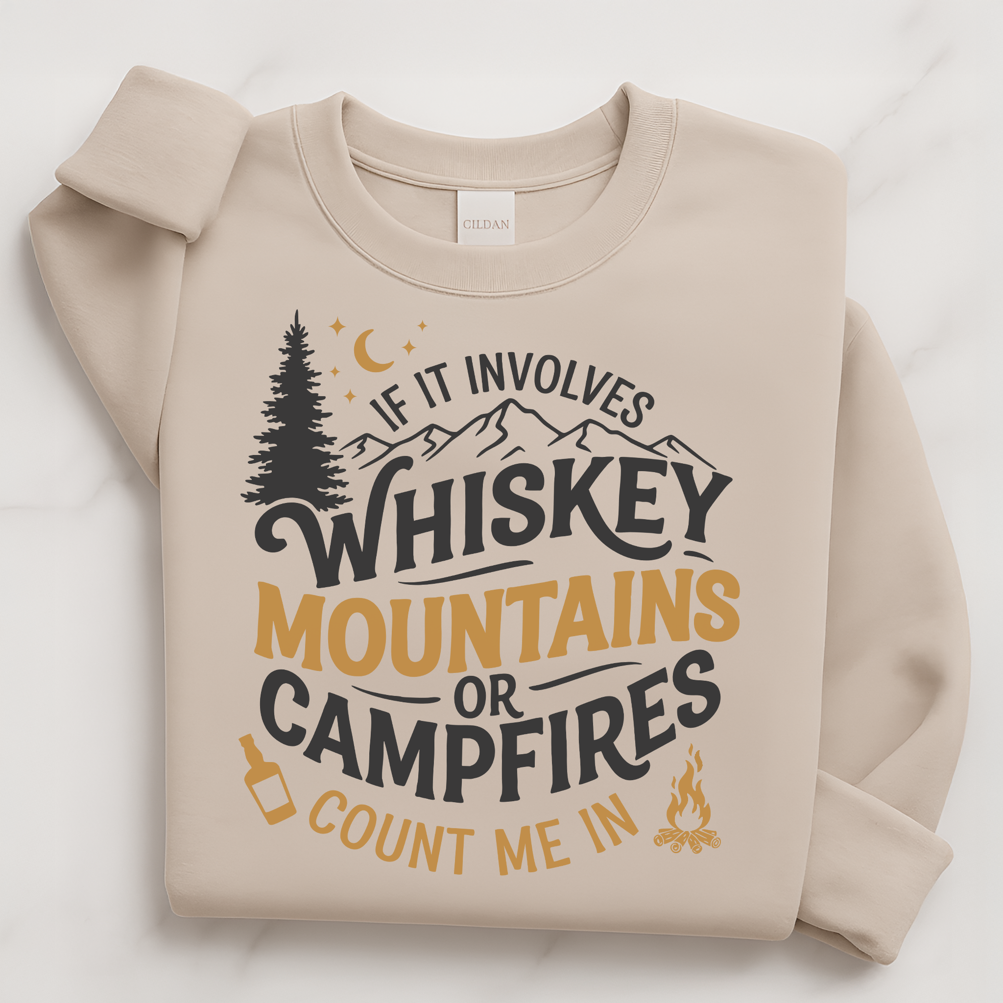 Camping Whiskey Shirt | If It Involves Whiskey Mountains or Campfires Sweatshirt Gift for Him or Her