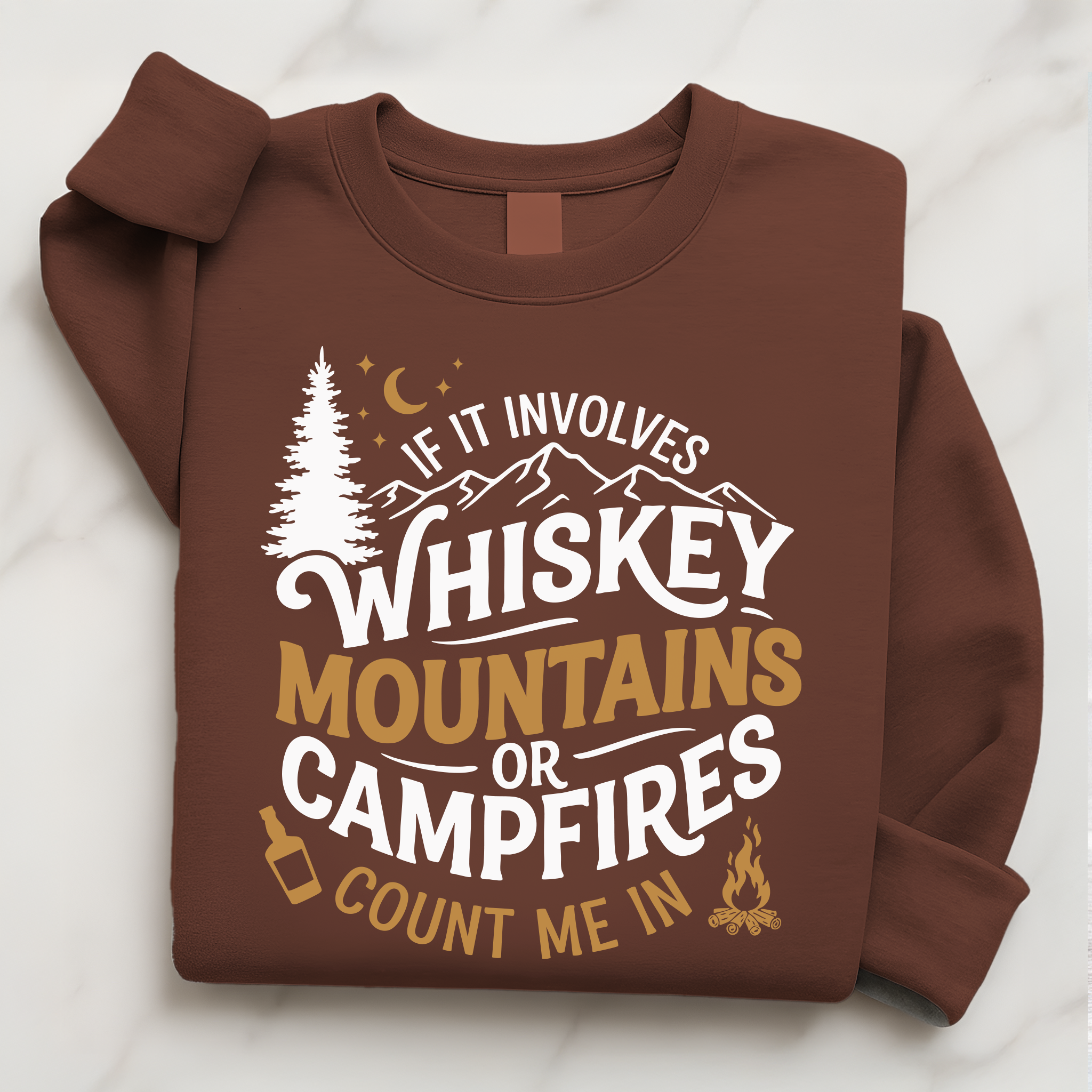 Camping Whiskey Shirt | If It Involves Whiskey Mountains or Campfires Sweatshirt Gift for Him or Her