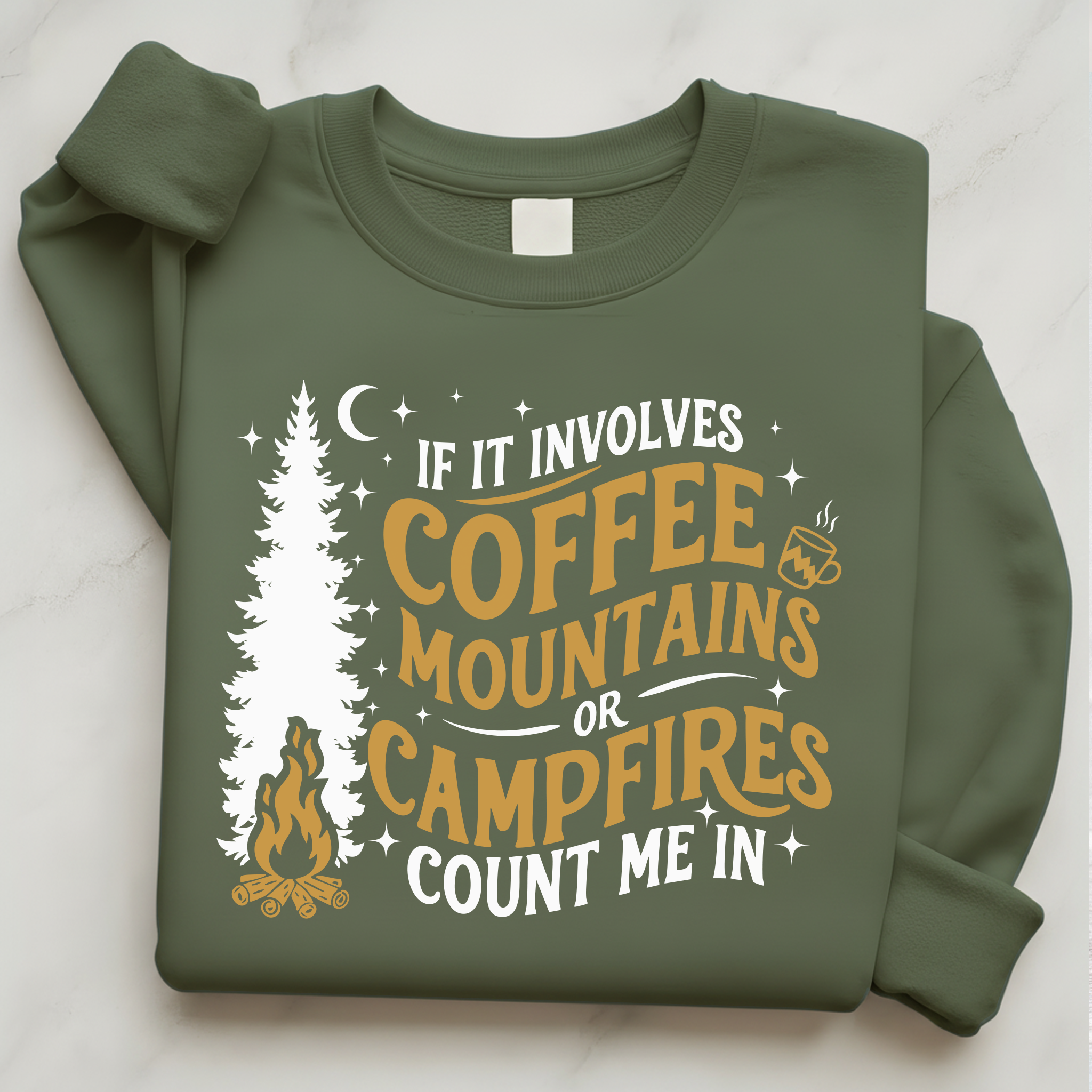 Coffee Camping Shirt | Mountains Campfire Sweatshirt Gift for Him or Her