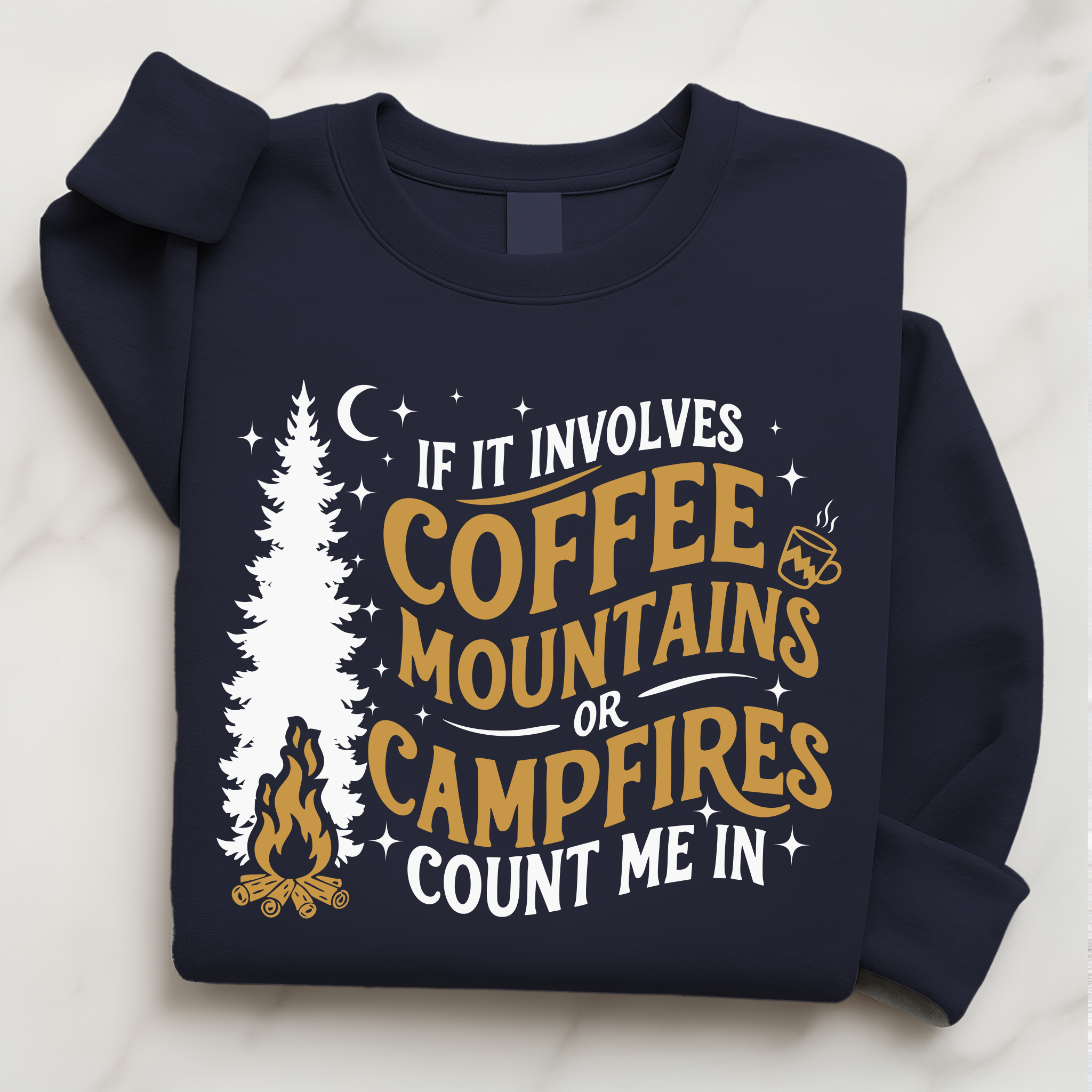 Coffee Camping Shirt | Mountains Campfire Sweatshirt Gift for Him or Her