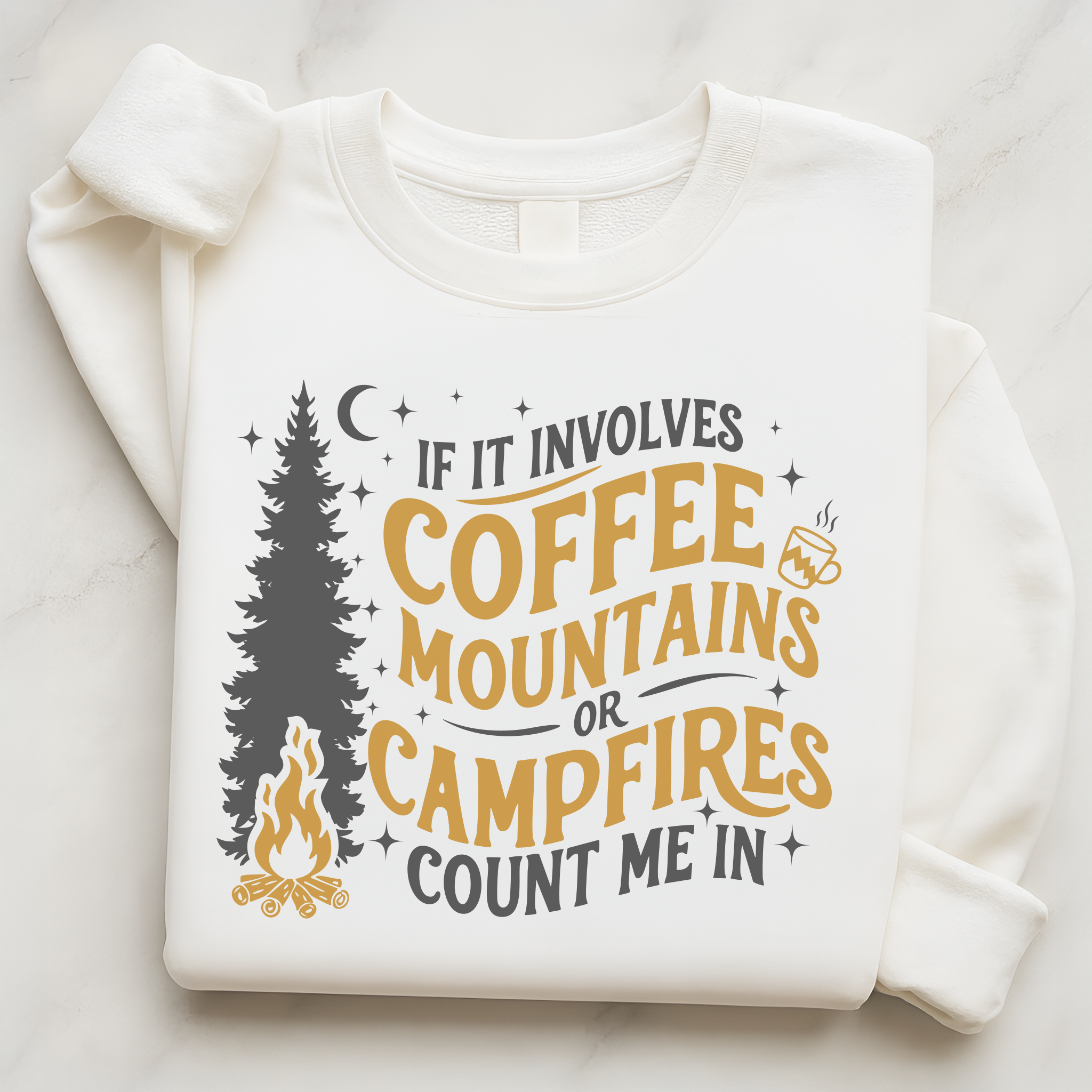 Coffee Camping Shirt | Mountains Campfire Sweatshirt Gift for Him or Her