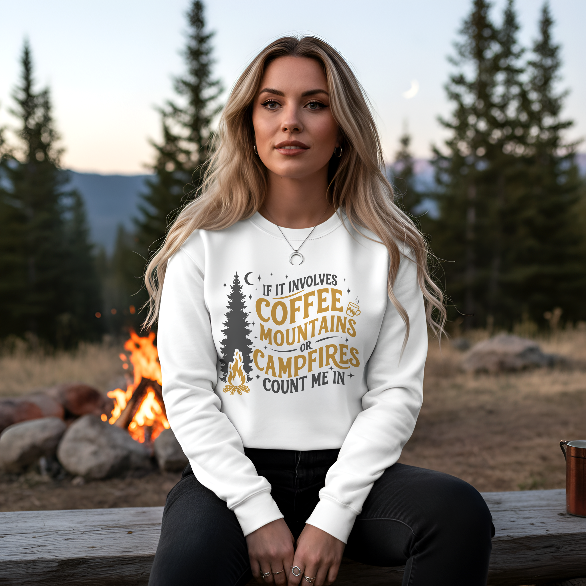 Coffee Camping Shirt | Mountains Campfire Sweatshirt Gift for Him or Her