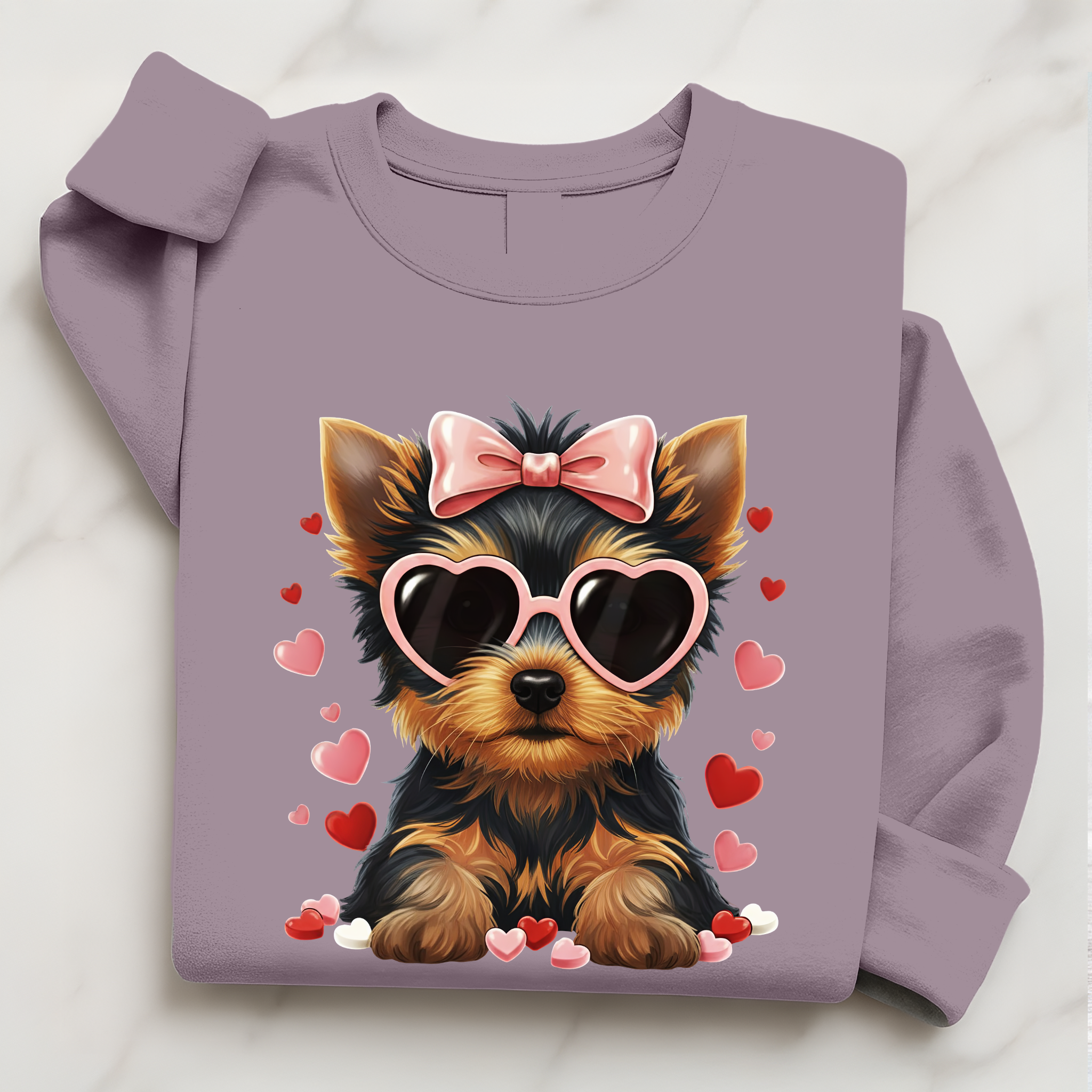 Yorkshire Terrier Valentine Shirt | Yorkie Heart Sunglasses Pullover Sweatshirt Gift for Her