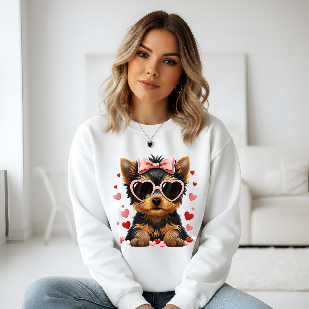 Yorkshire Terrier Valentine Shirt | Yorkie Heart Sunglasses Pullover Sweatshirt Gift for Her