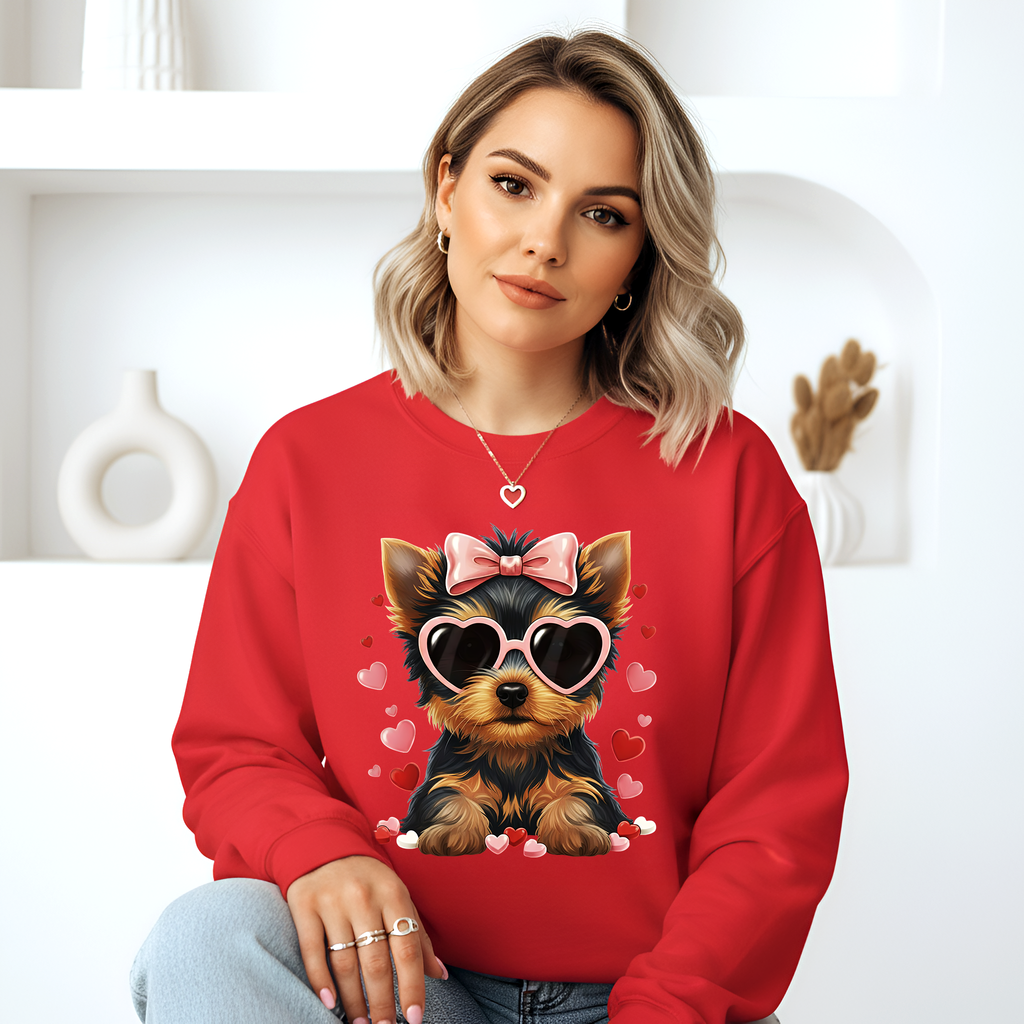 Yorkshire Terrier Valentine Shirt | Yorkie Heart Sunglasses Pullover Sweatshirt Gift for Her