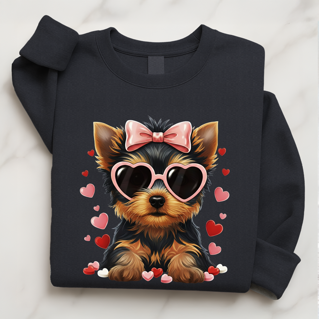 Yorkshire Terrier Valentine Shirt | Yorkie Heart Sunglasses Pullover Sweatshirt Gift for Her