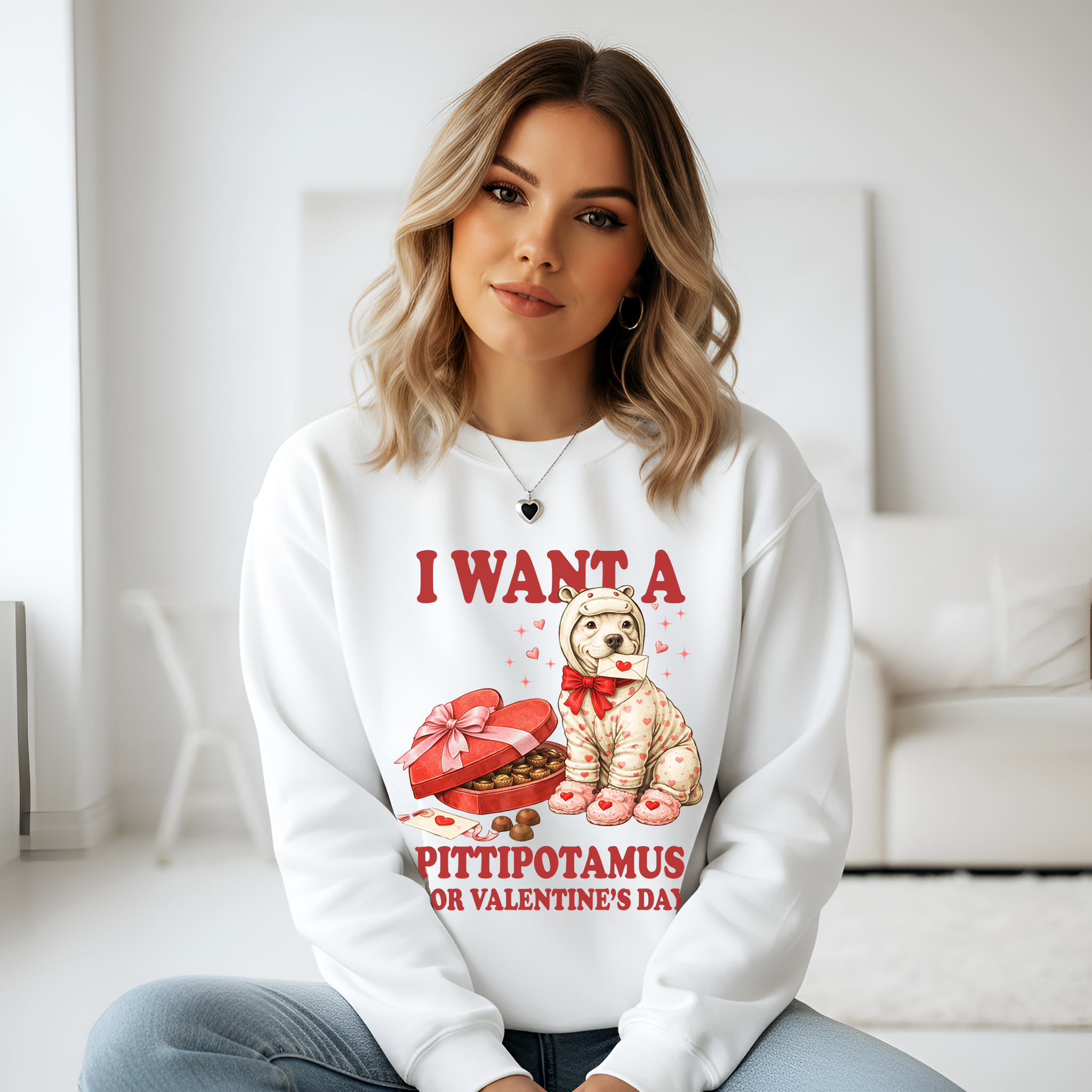 Valentine Pittie Shirt I Want a Pittipotamus Pitbull Valentines Sweatshirt Gift
