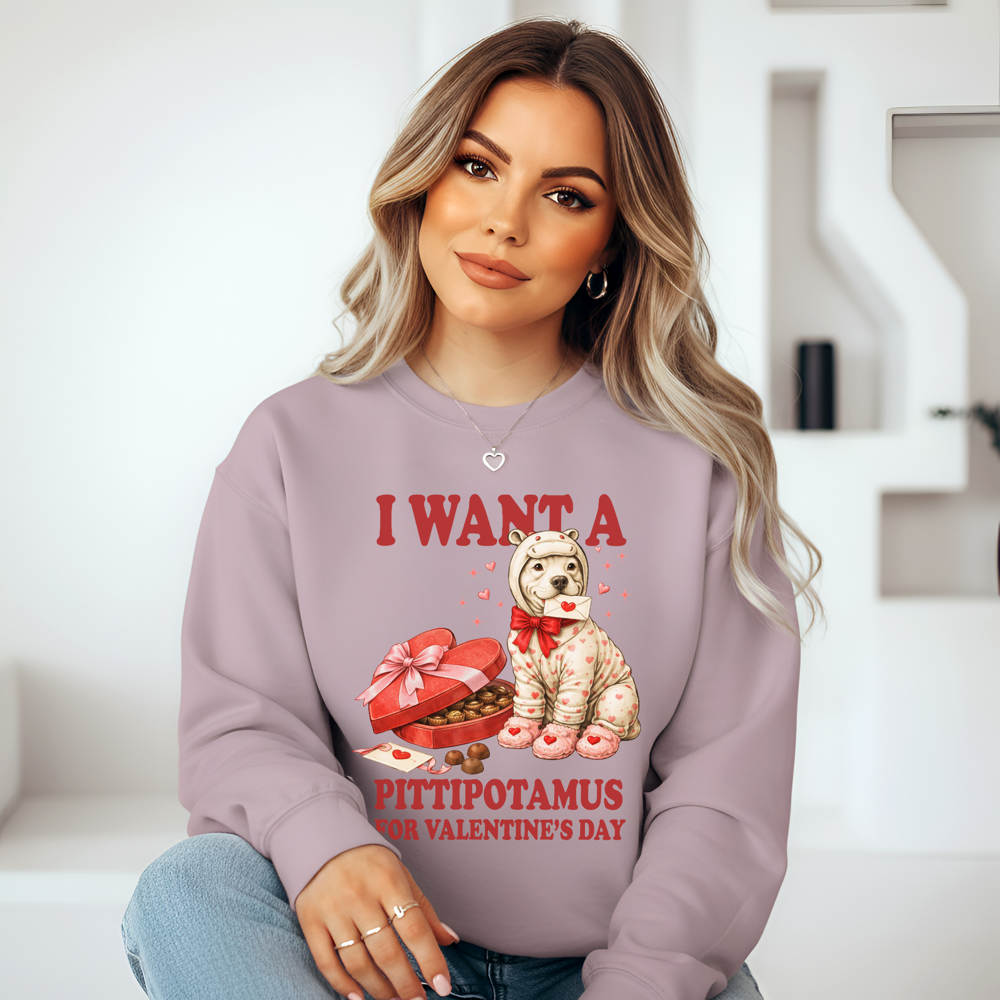 Valentine Pittie Shirt I Want a Pittipotamus Pitbull Valentines Sweatshirt Gift