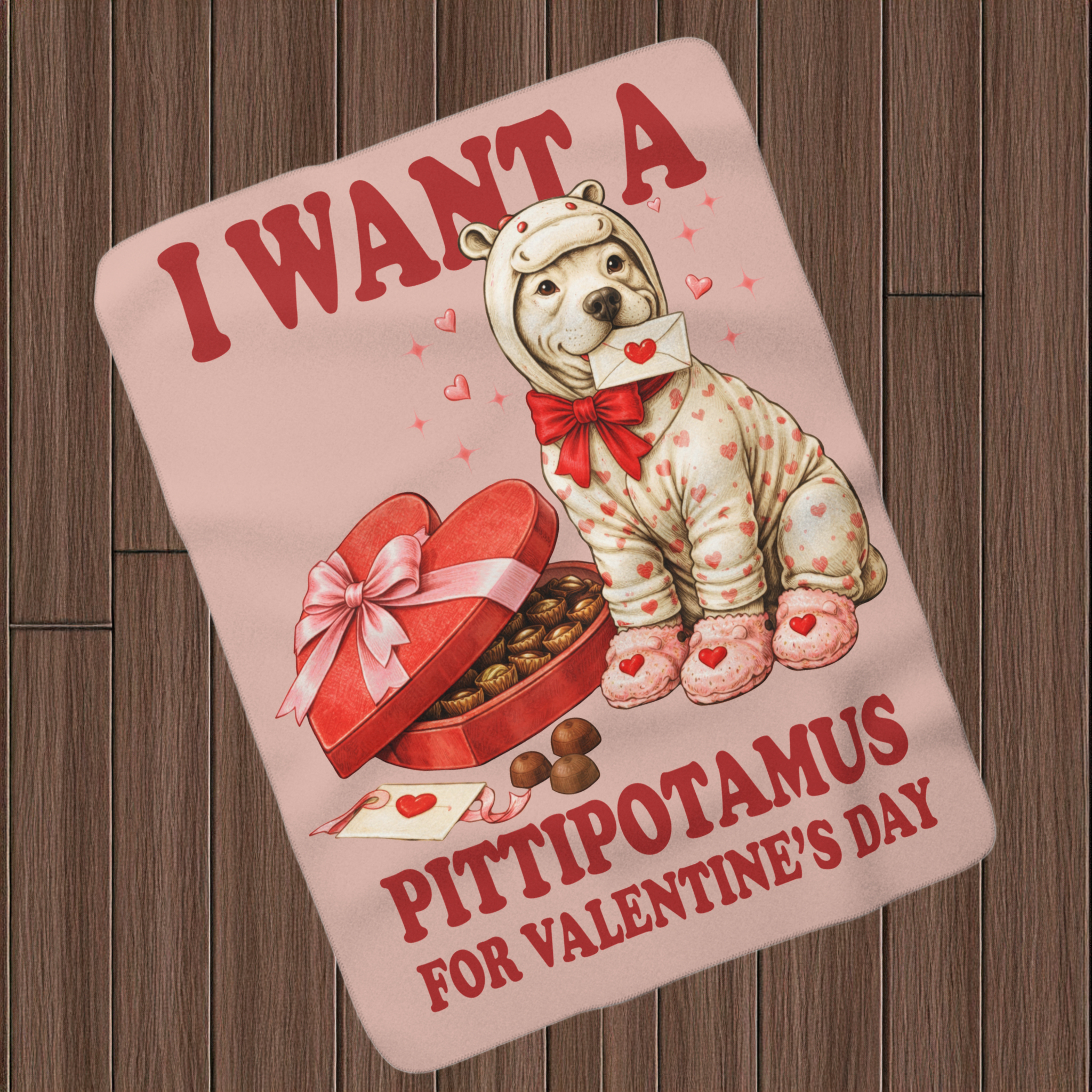 Valentine Shirt I Want a Pittipotamus | Pitbull Valentine Sherpa Blanket Gift
