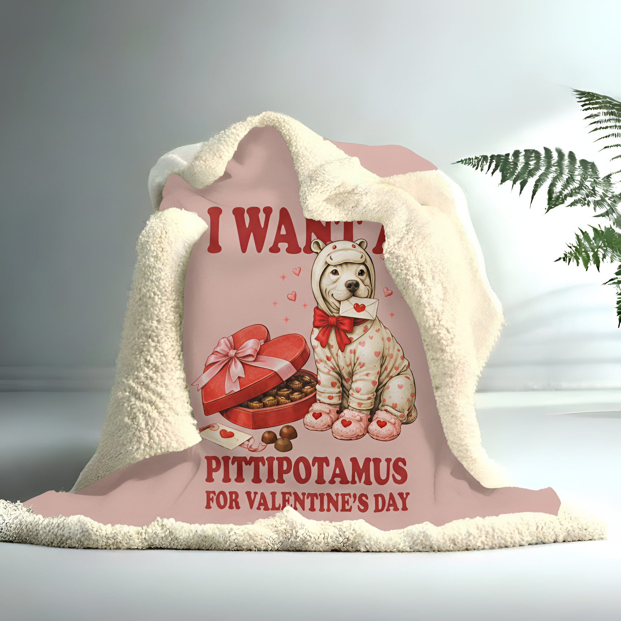 Valentine Shirt I Want a Pittipotamus | Pitbull Valentine Sherpa Blanket Gift
