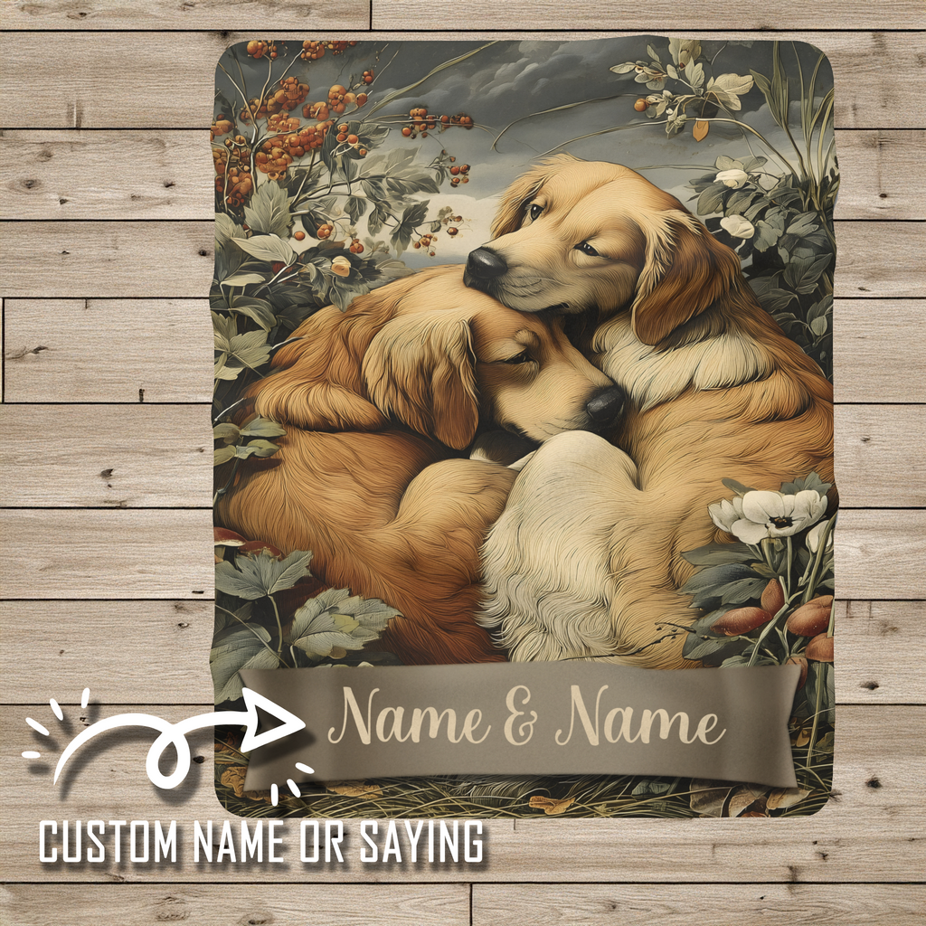 Golden Retriever Blanket Couple with Custom Names | Personalized Dog Lover Valentine Gift