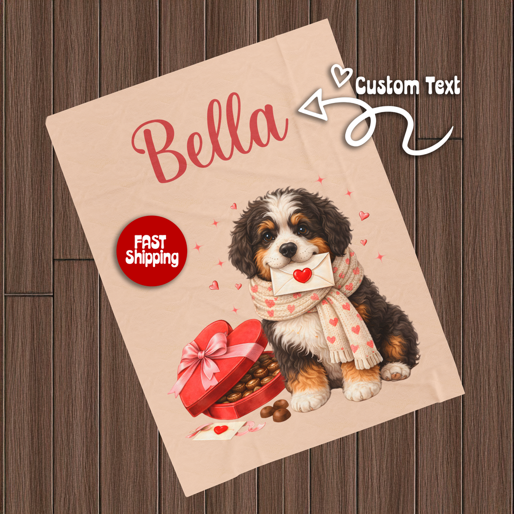 Valentines Day Dog Bernedoodle Blanket | Love Letters Valentine Gift for Dog Lovers