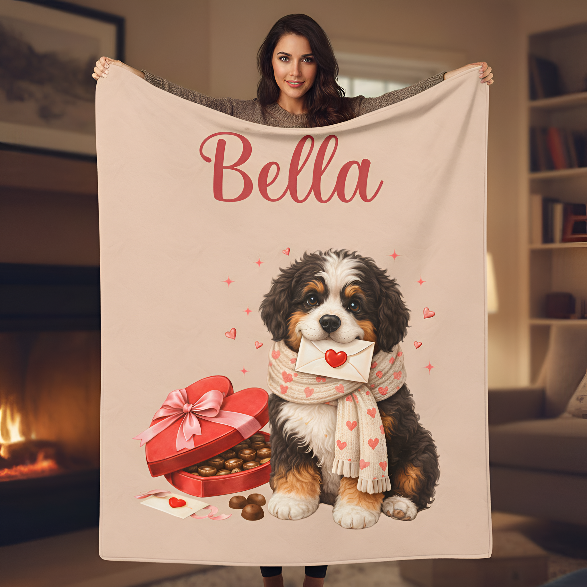 Valentines Day Dog Bernedoodle Blanket | Love Letters Valentine Gift for Dog Lovers
