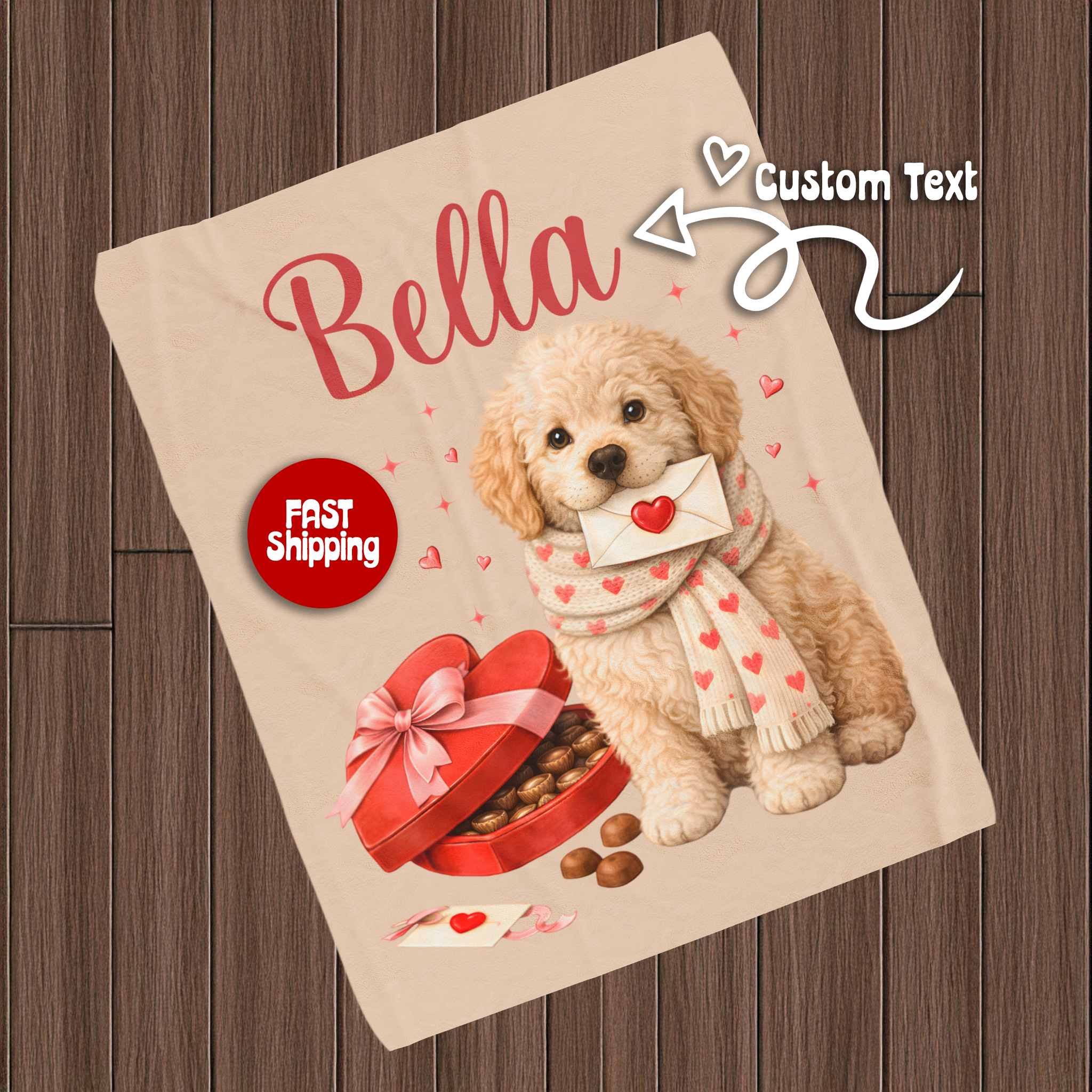 Valentines Day Labradoodle Dog Blanket | Love Letters Valentine Gift for Doodle Lovers