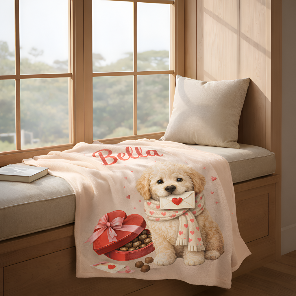 Valentines Day Labradoodle Dog Blanket | Love Letters Valentine Gift for Doodle Lovers