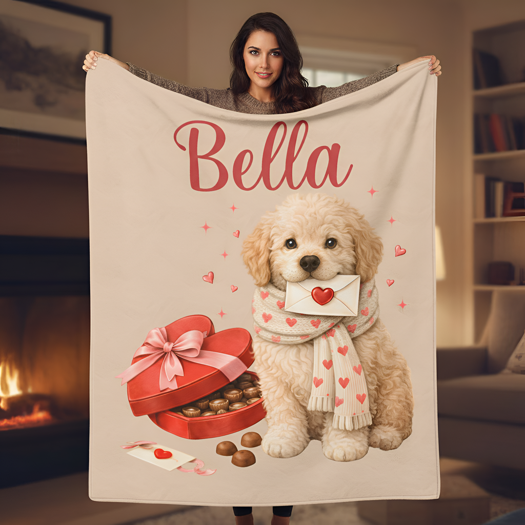 Valentines Day Labradoodle Dog Blanket | Love Letters Valentine Gift for Doodle Lovers
