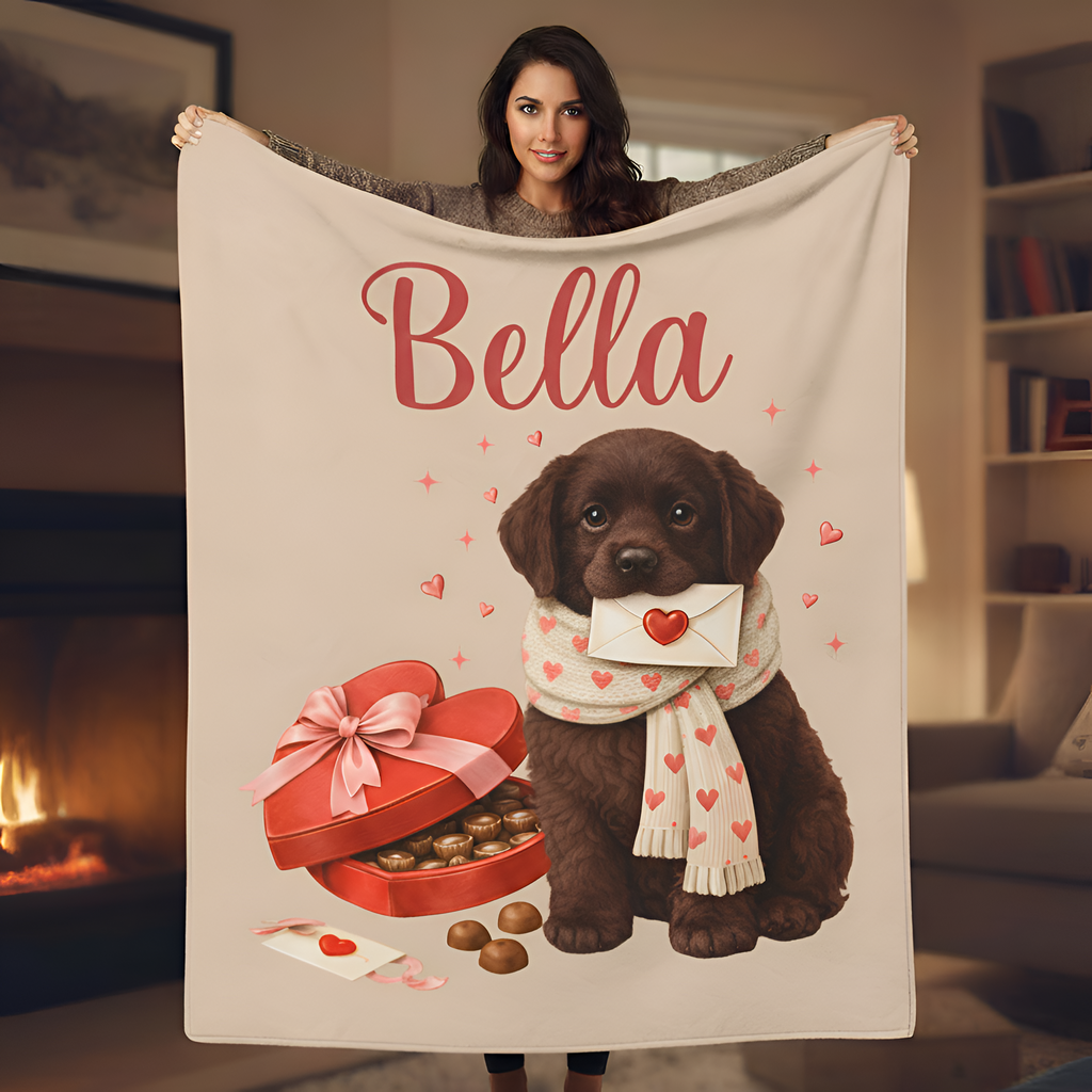 Valentines Day Chocolate Lab Custom Blanket | Plush Labrador Lover Throw for Cozy Evenings