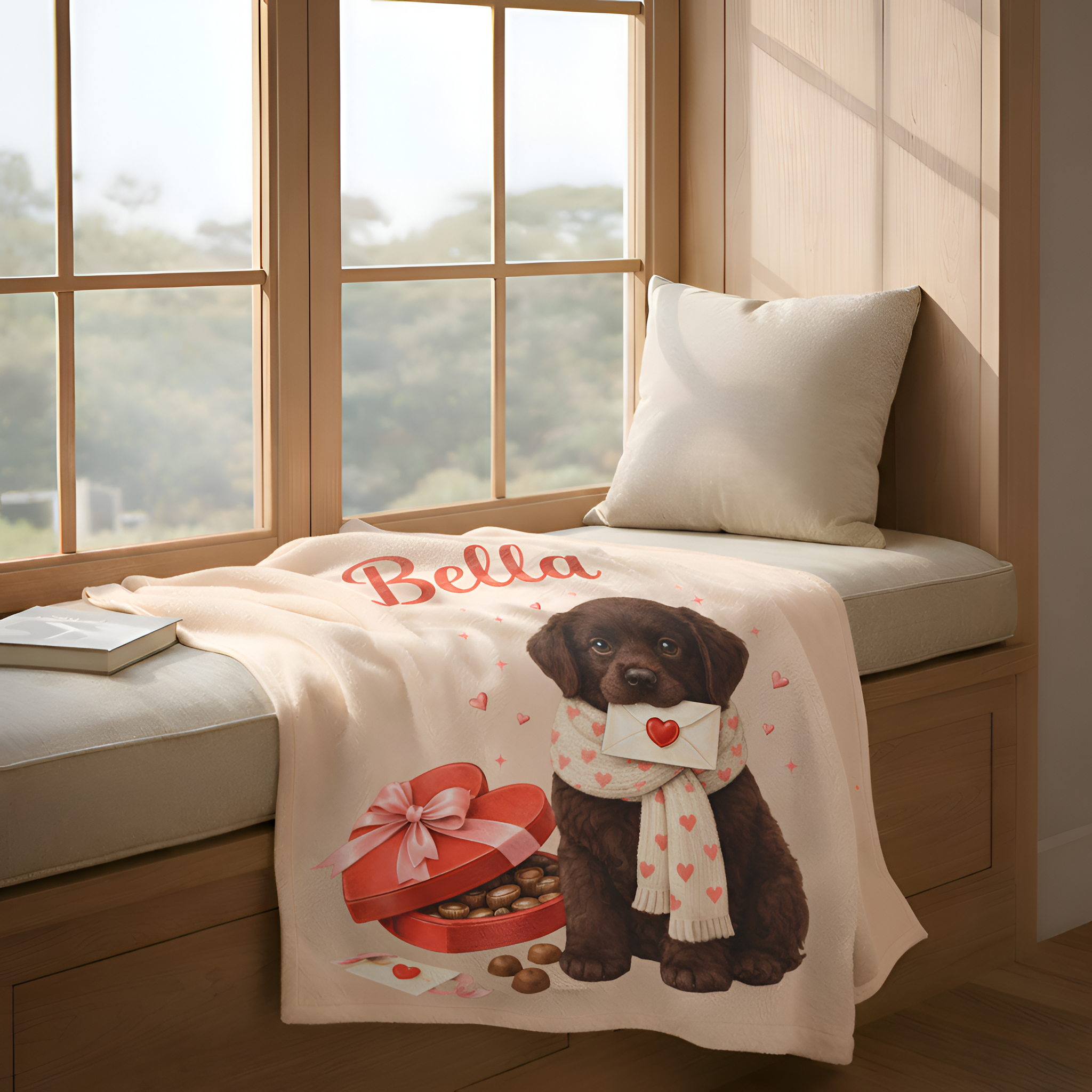 Valentines Day Chocolate Lab Custom Blanket | Plush Labrador Lover Throw for Cozy Evenings