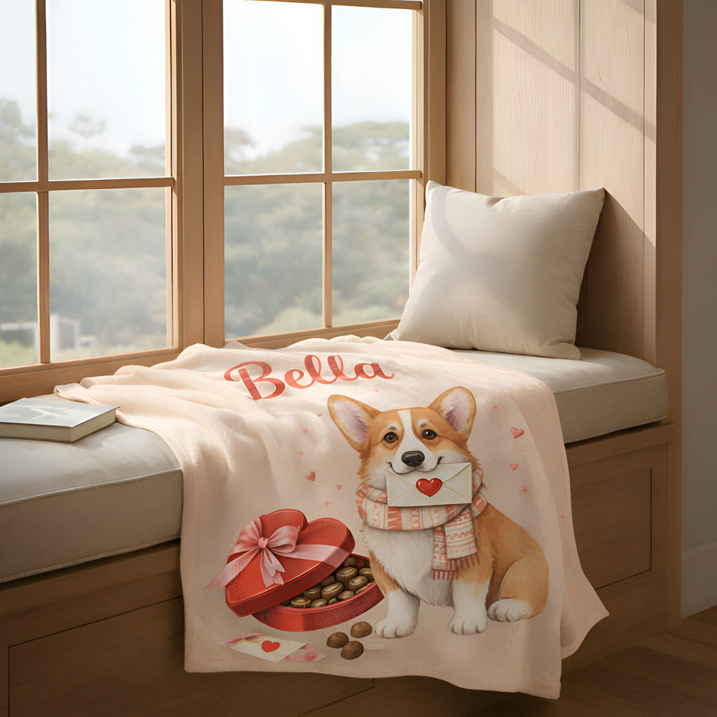Valentines Day Corgi Custom Blanket | Valentine Plush Dog Lover Throw for Cozy Nights