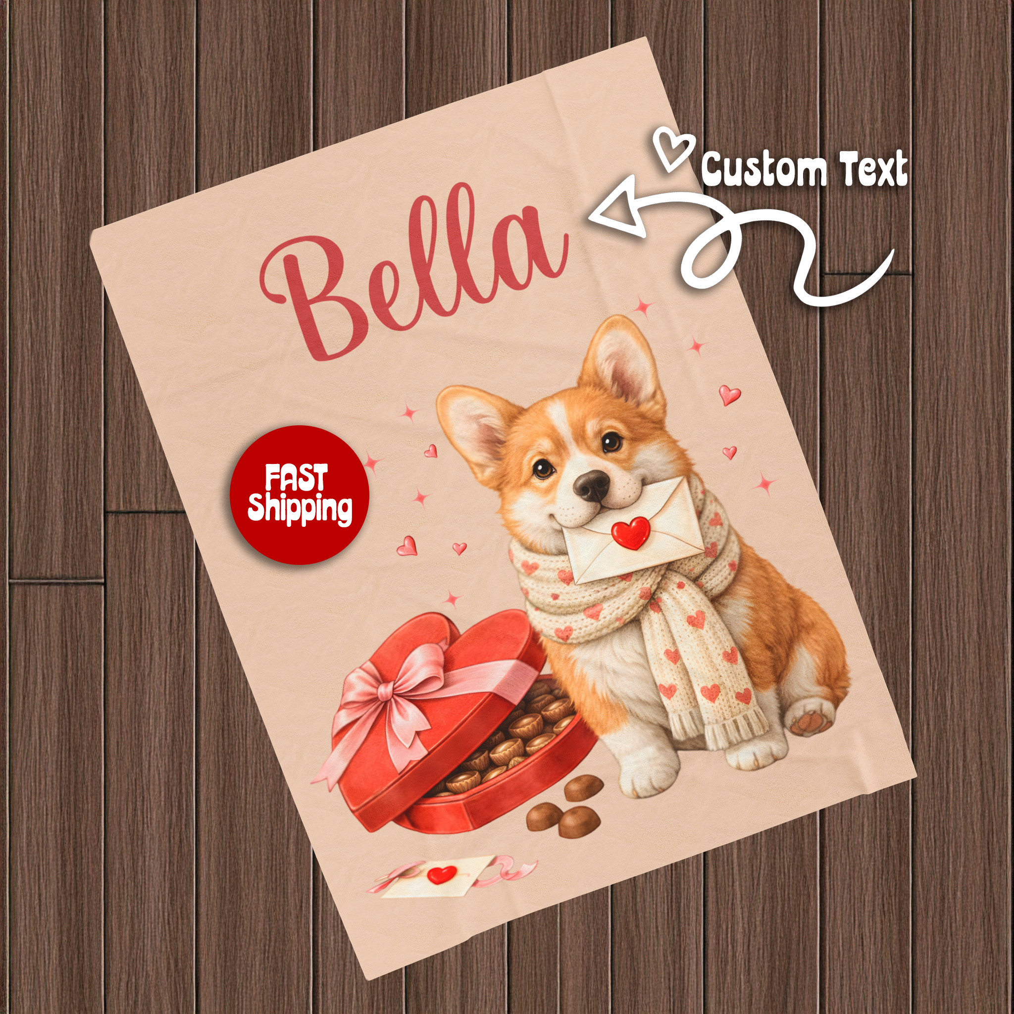 Valentines Day Corgi Custom Blanket | Valentine Plush Dog Lover Throw for Cozy Nights