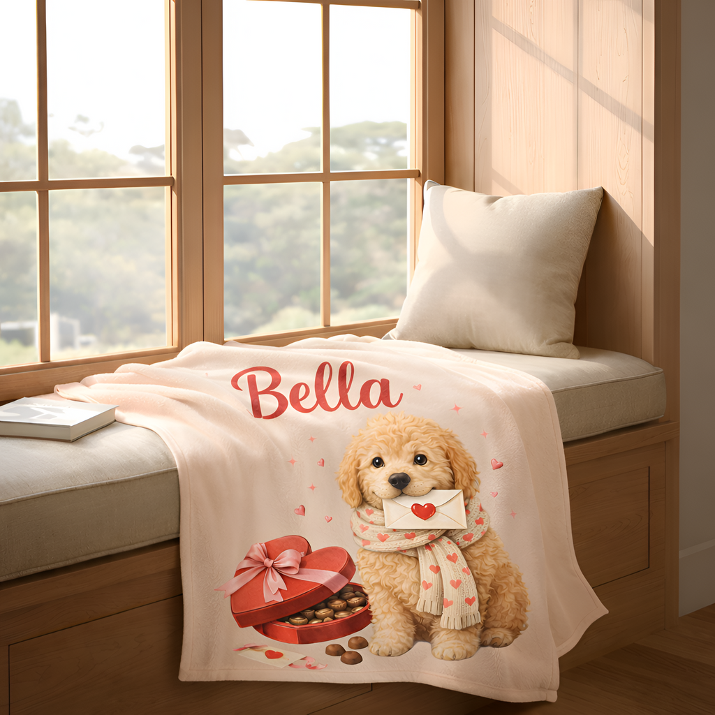Valentines Day Goldendoodle Blanket | Valentine Plush Dog Lover Throw for Cozy Evenings