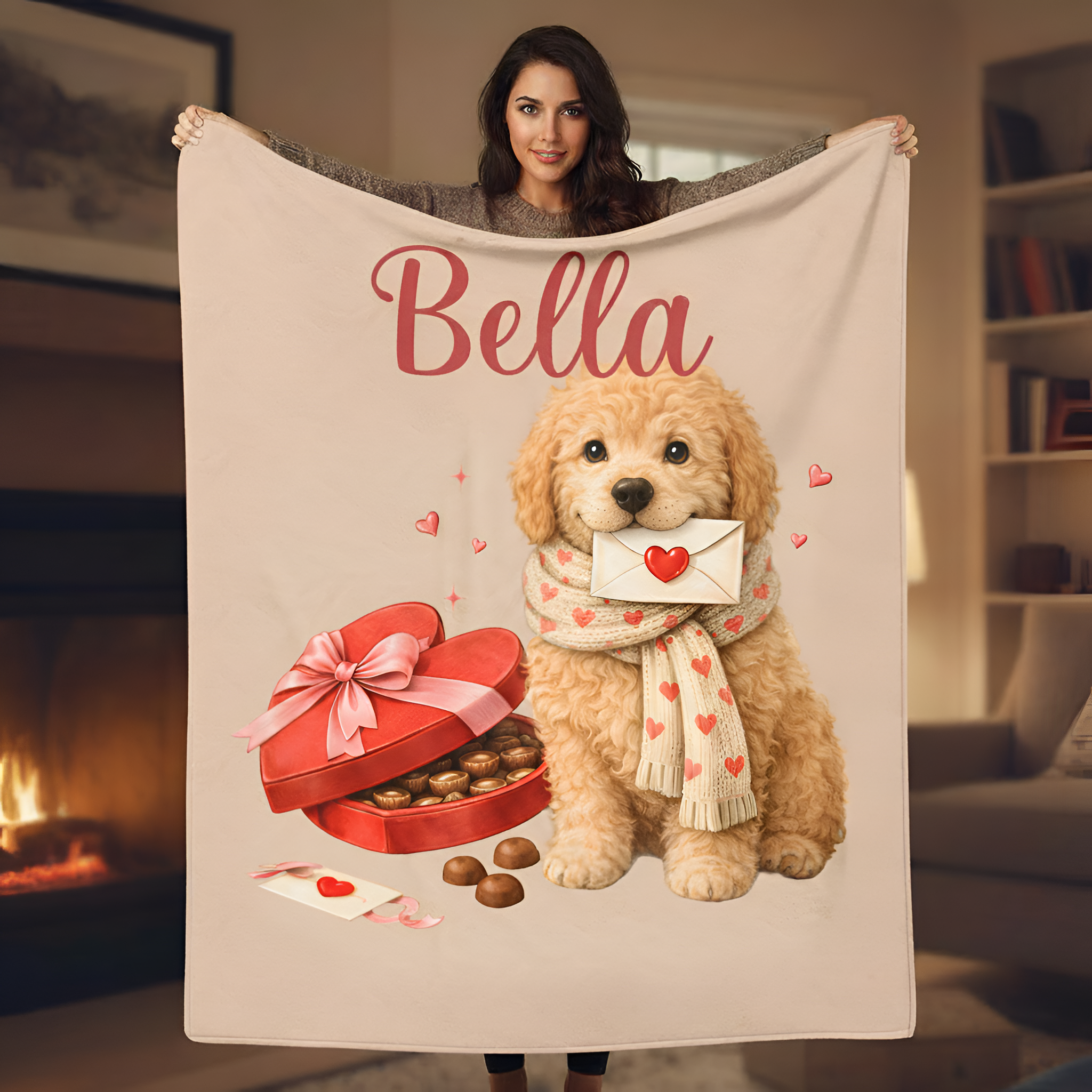 Valentines Day Goldendoodle Blanket | Valentine Plush Dog Lover Throw for Cozy Evenings
