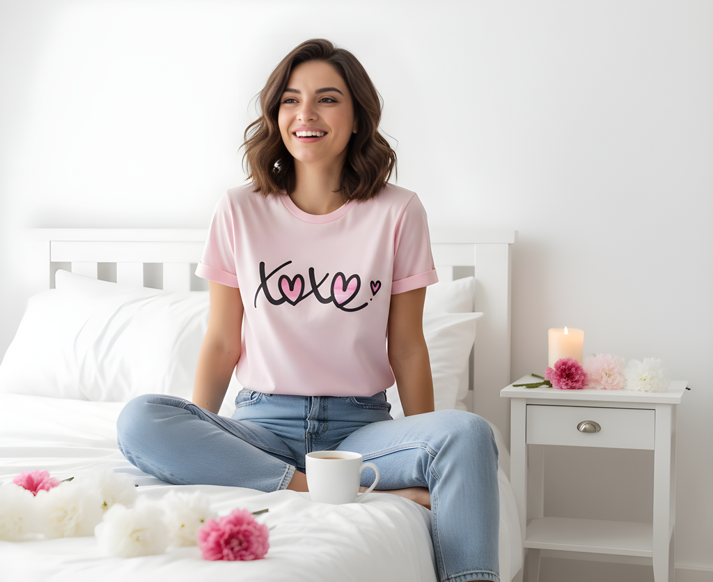 Valentines Day Shirt XOXO | Hugs and Kisses Gift for Her Pink Heart Shirt