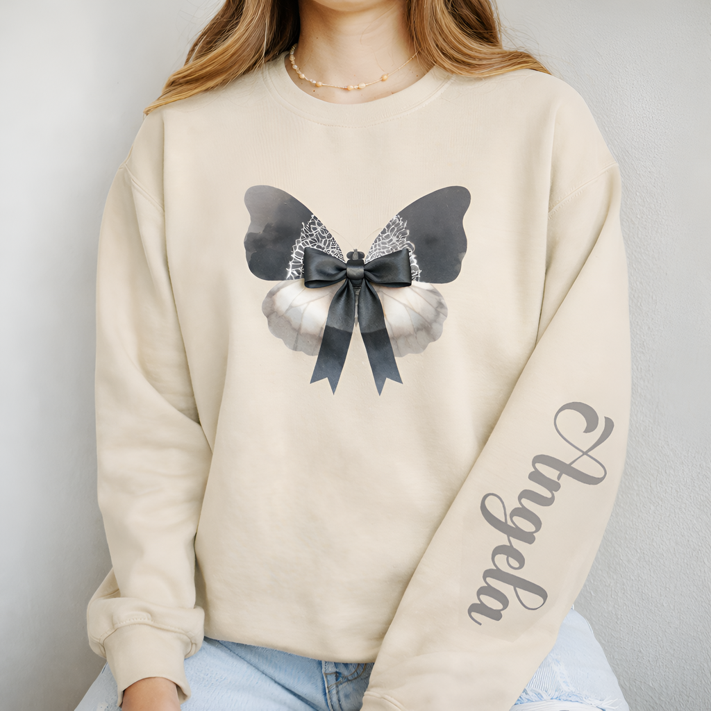 Valentine Dark Butterfly Shirt | Personalized Name Sleeve Sweatshirt Gift for Her