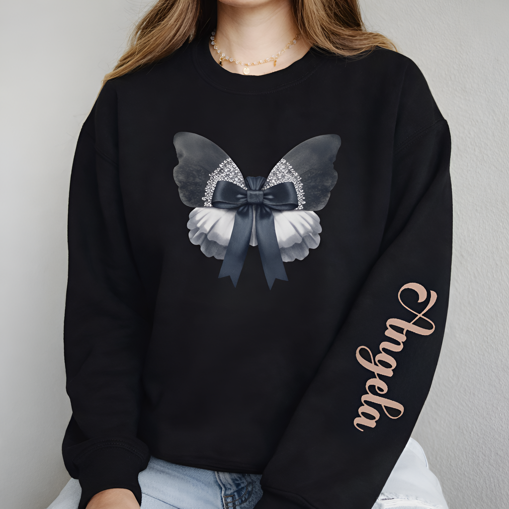 Valentine Dark Butterfly Shirt | Personalized Name Sleeve Sweatshirt Gift for Her