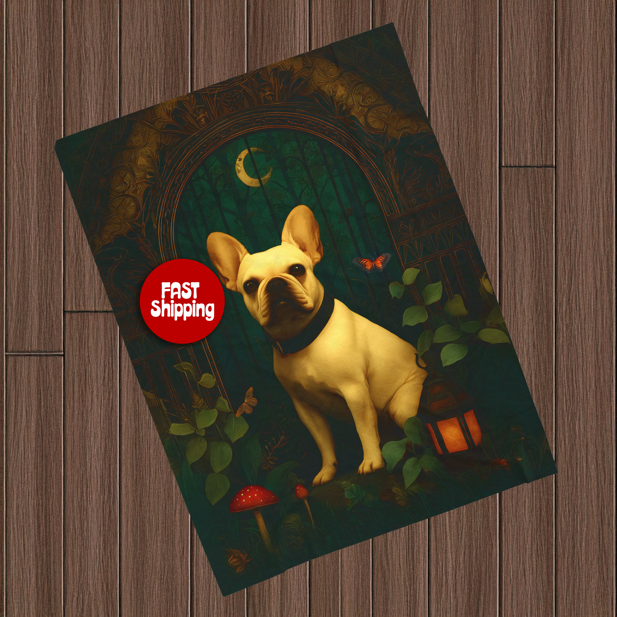 Tan French Bulldog Plush Blanket | Cozy Cabincore Cottagecore Dog Lover Throw