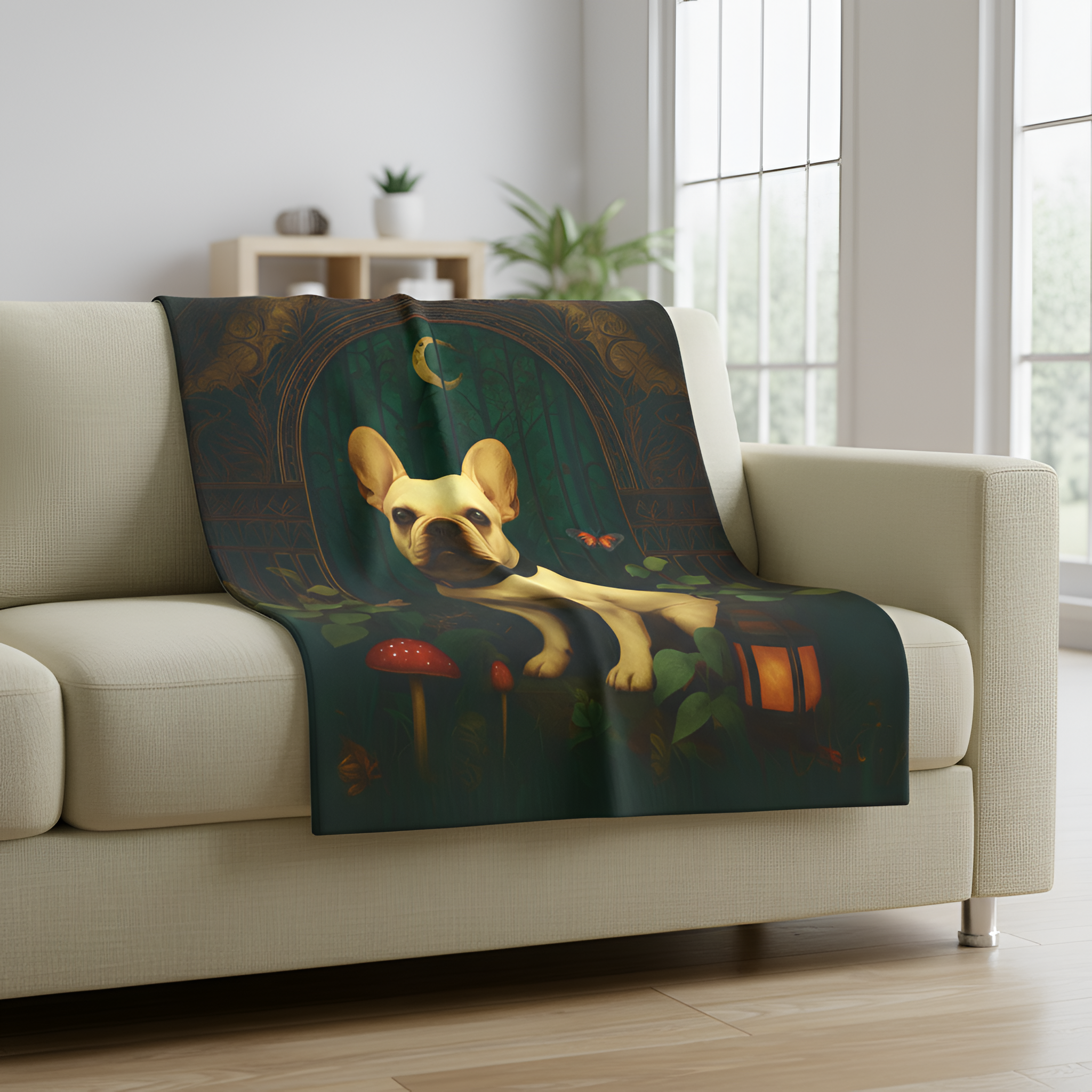 Tan French Bulldog Plush Blanket | Cozy Cabincore Cottagecore Dog Lover Throw
