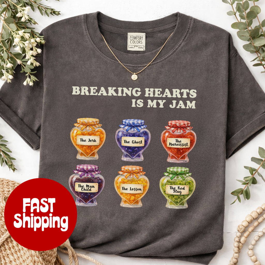 Valentines Day Shirt Comfort Colors Breaking Hearts Is My Jam T-Shirt | Anti Valentine Jam Jars Graphic Tee