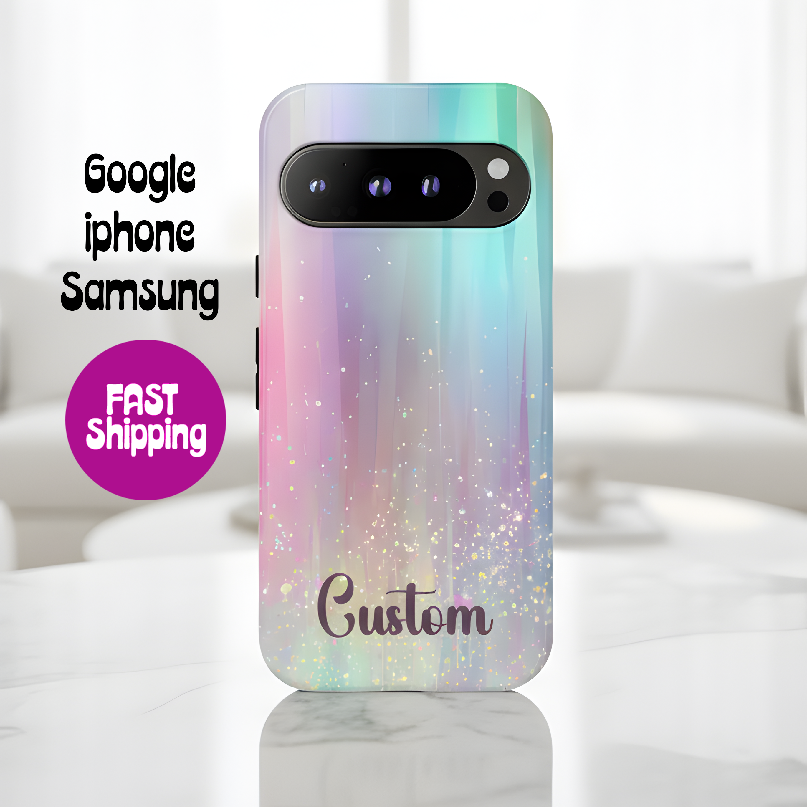 Iridescent Custom Tough Phone Case | Personalized Girly Case for iPhone Samsung Google