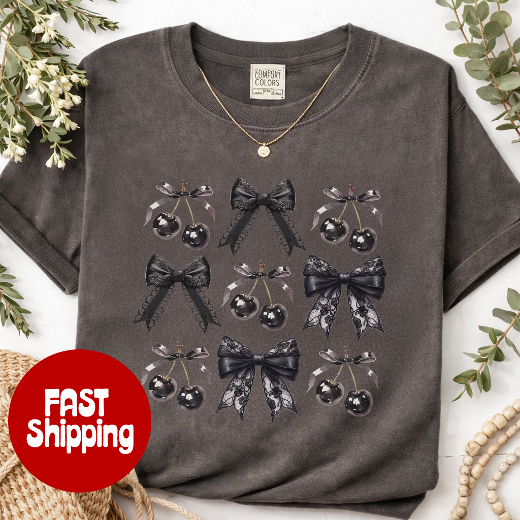 Cherry Bow Shirt Comfort Colors | Coquette Anti Valentine Tee for Women