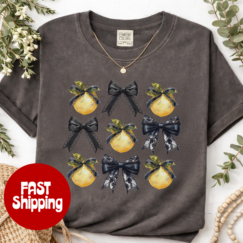 Coquette Lemon Bow Shirt Comfort Colors | Spring Bows Tee for Women
