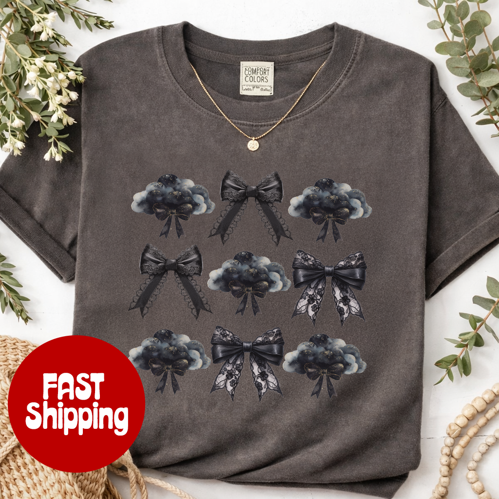 Dark Coquette Cloud Bow Shirt Comfort Colors | Gothic Poetcore Tee for Women