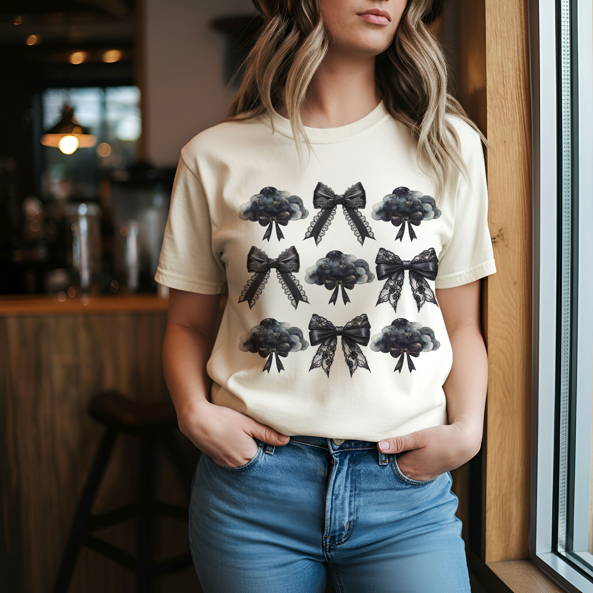 Dark Coquette Cloud Bow Shirt Comfort Colors | Gothic Poetcore Tee for Women