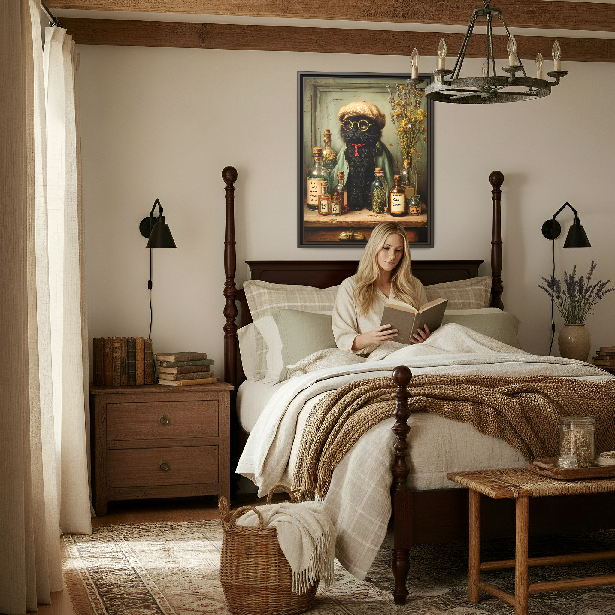 Black Cat Wall Art Framed Canvas | Custom Cat Name Apothecary Elixir, Moody Whimsical Decor