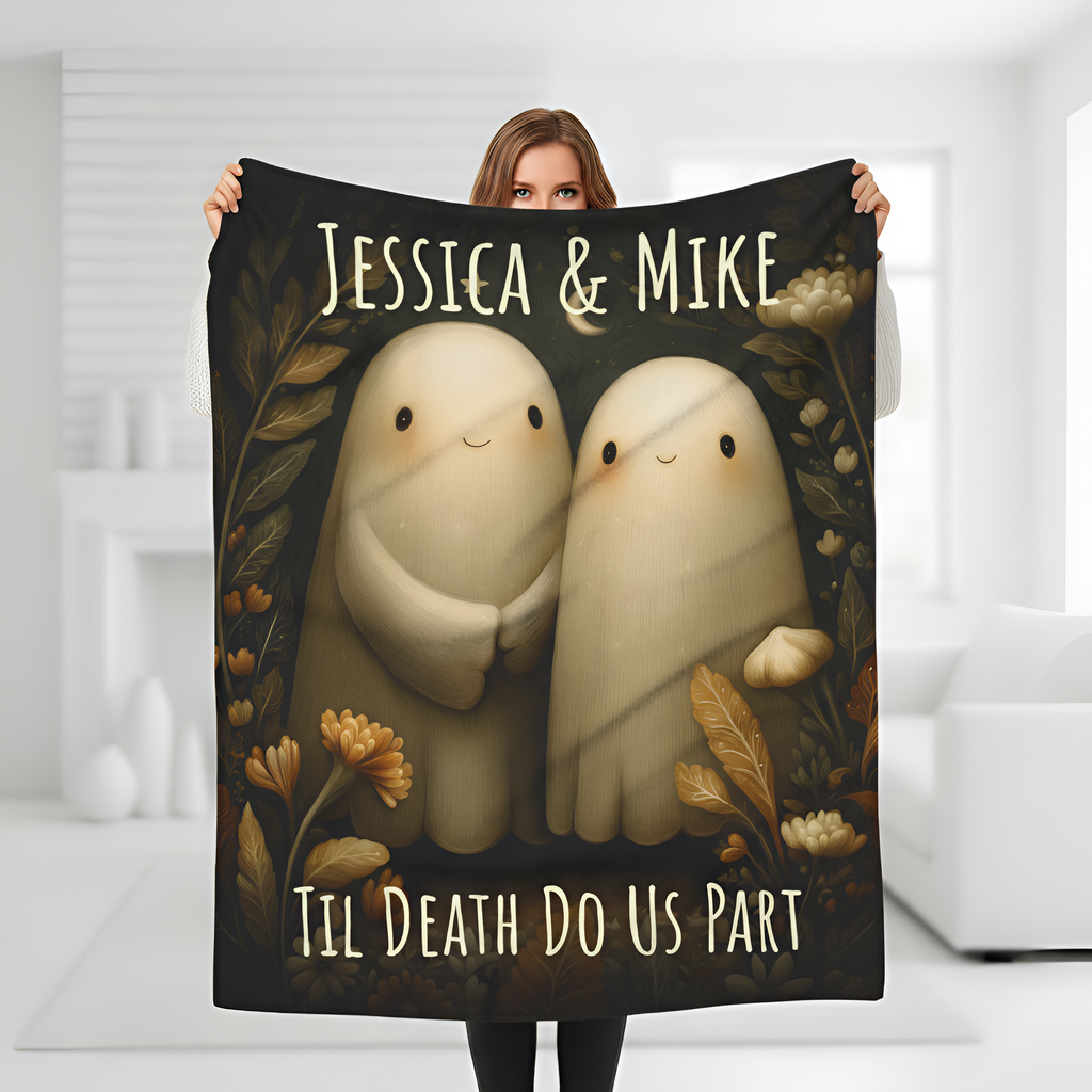 Valentine Blanket Til Death Do Us Part Ghost Blanket | Custom Name Valentines Day Couple Throw