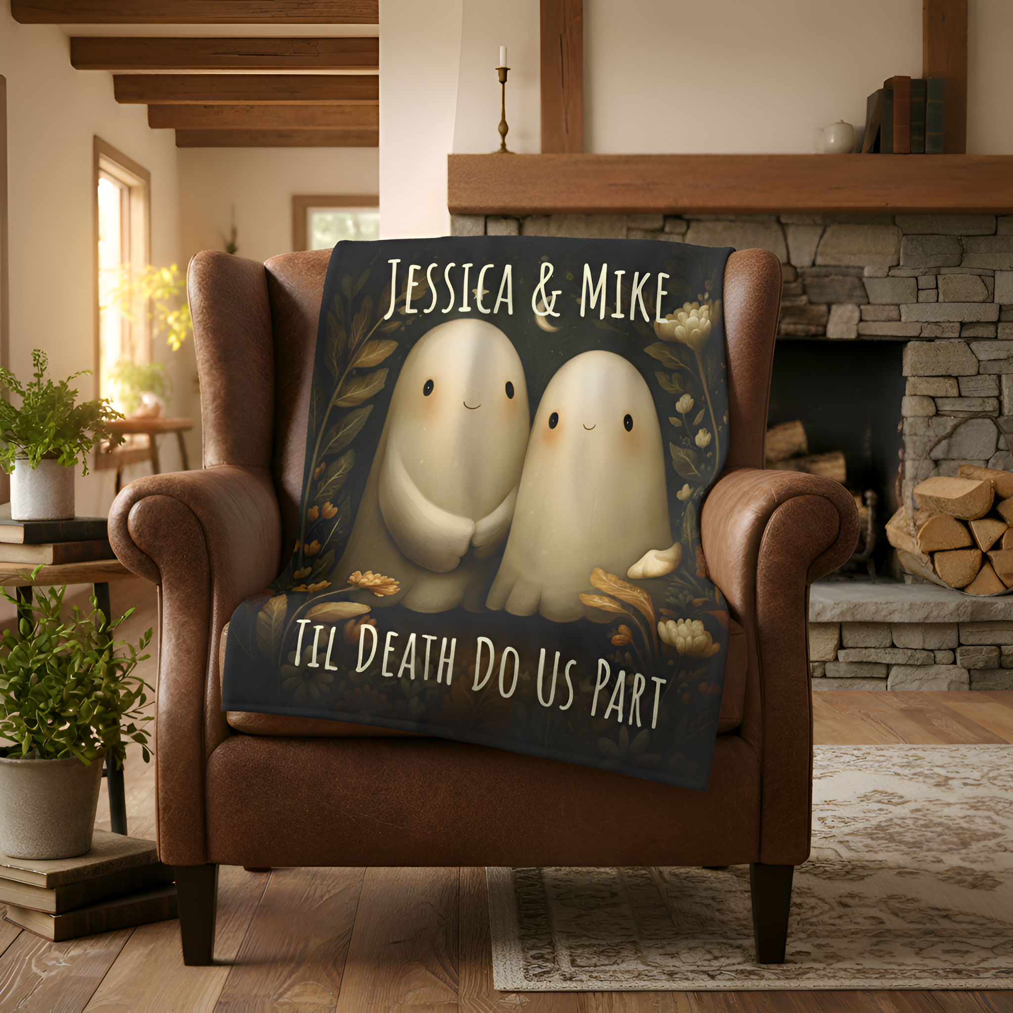 Valentine Blanket Til Death Do Us Part Ghost Blanket | Custom Name Valentines Day Couple Throw
