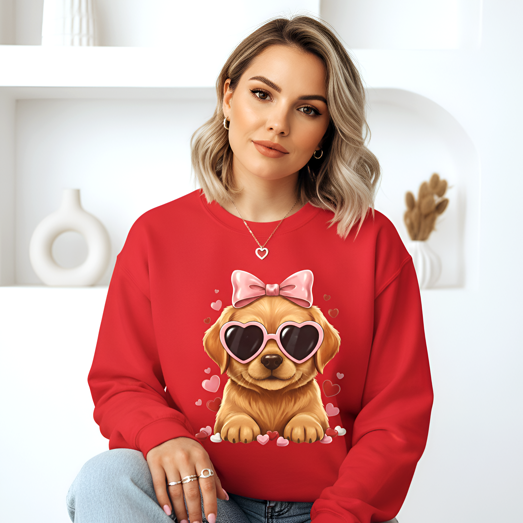 Valentine Golden Retriever Shirt Heart Puppy | Golden Retriever Lover Sweatshirt Gift for Her