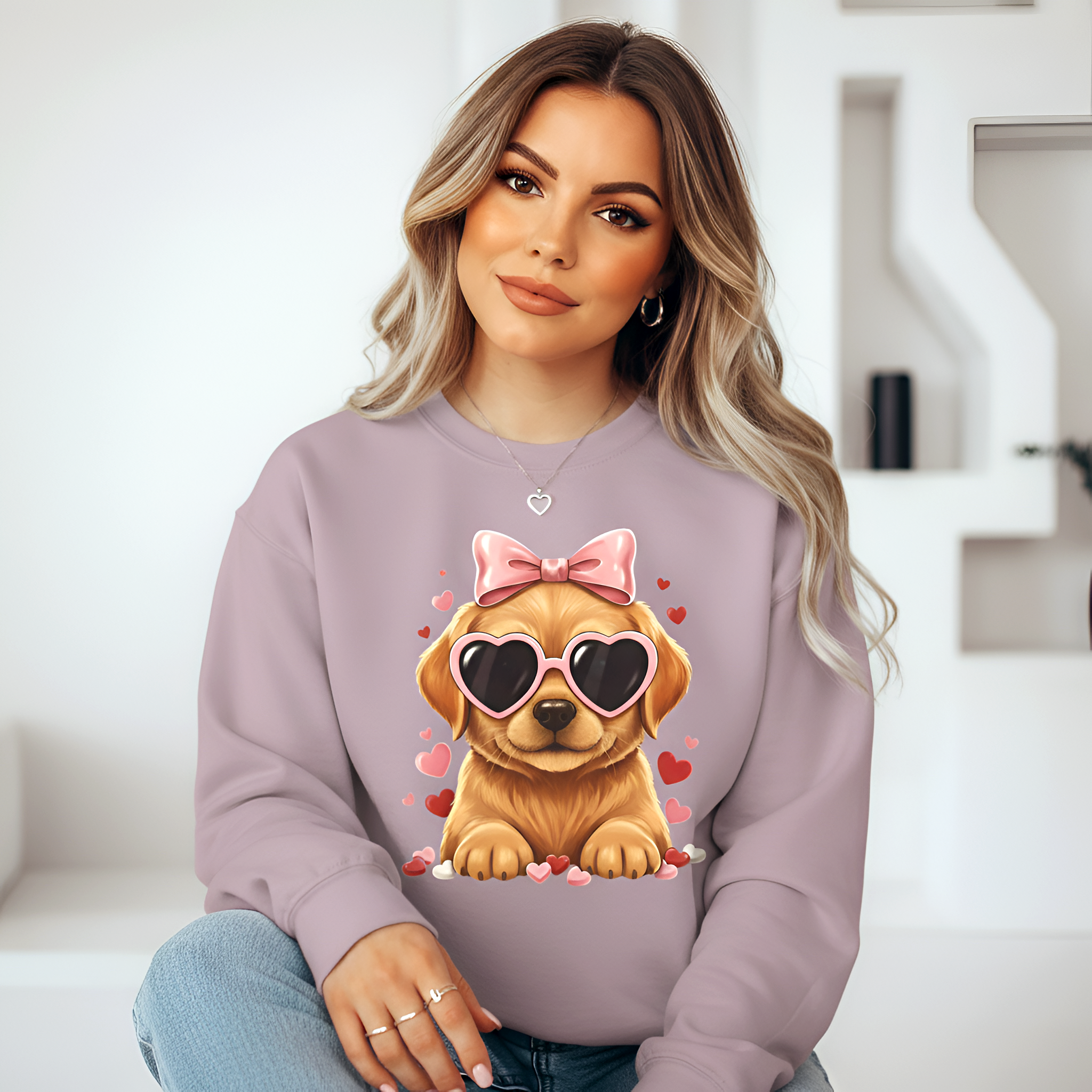 Valentine Golden Retriever Shirt Heart Puppy | Golden Retriever Lover Sweatshirt Gift for Her