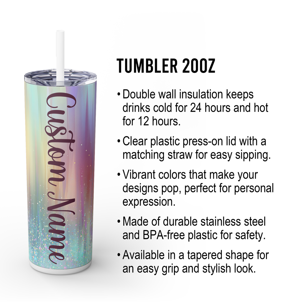 Personalized Iridescent Glitter Tumbler 20oz | Custom Name Cup Valentine Gift with Saying