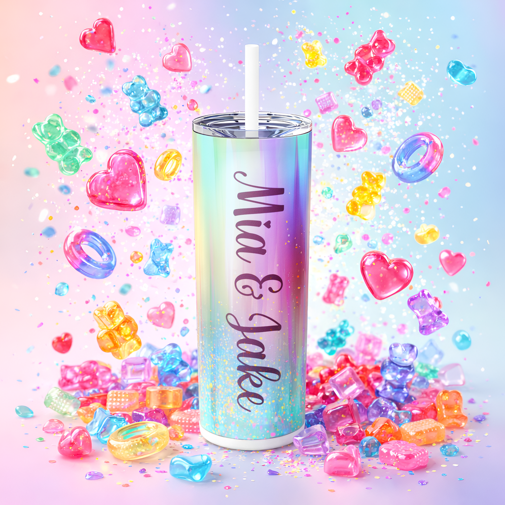 Personalized Iridescent Glitter Tumbler 20oz | Custom Name Cup Valentine Gift with Saying