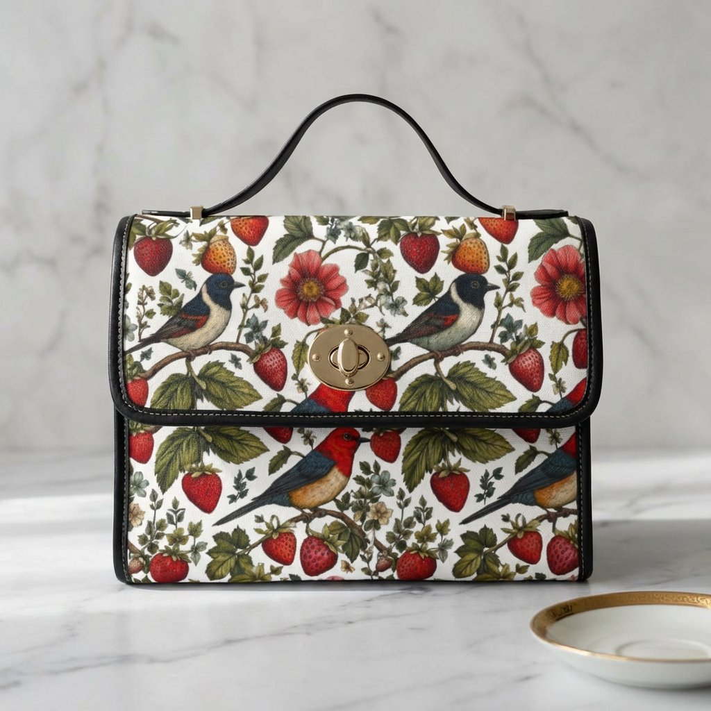 Garden Songbird | Strawberry Meadow Canvas Purse Printify