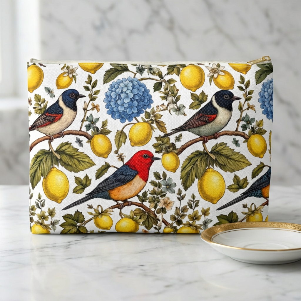 Garden Songbird | Lemon Hydrangea Accessory Pouch Printify