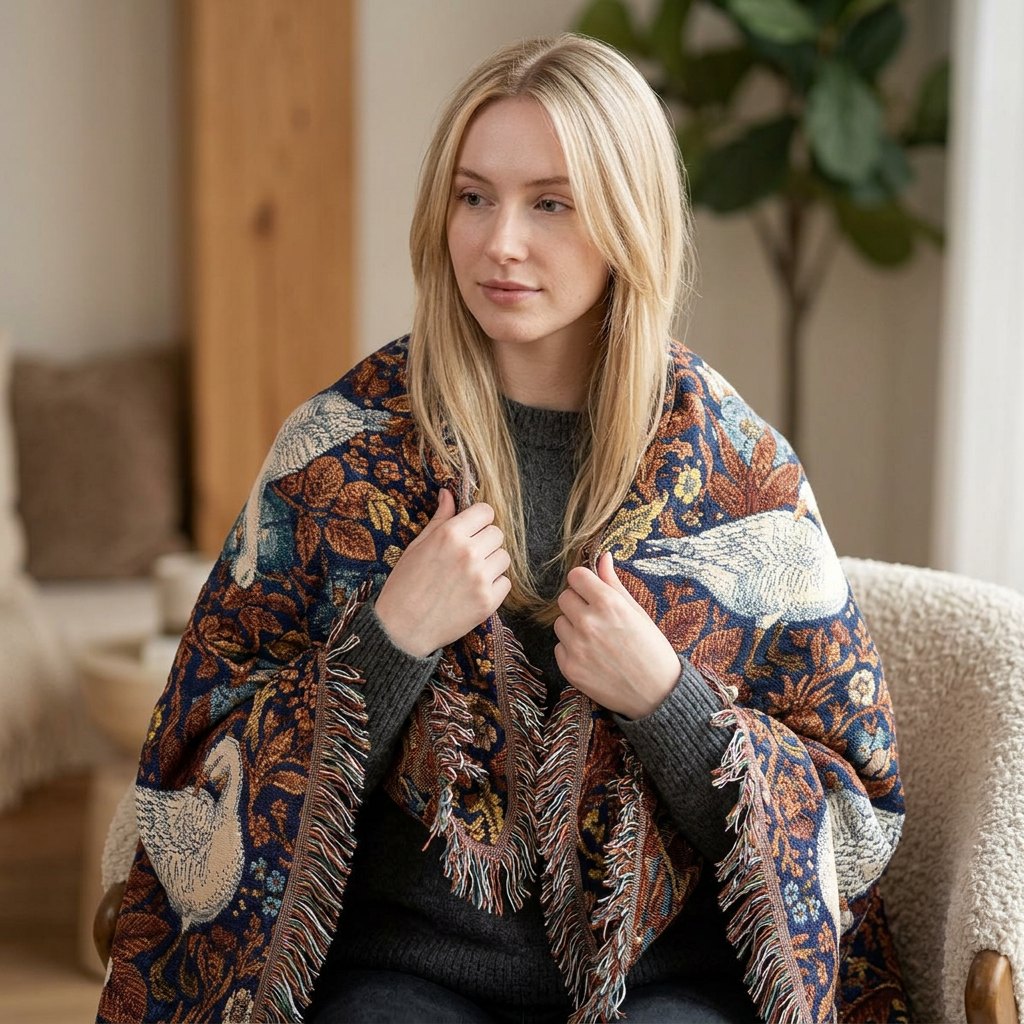 Thistle & Wing | Indigo Bloom Woven Throw Printify